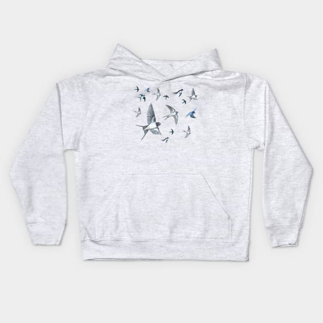 A flock of swallows Kids Hoodie by Julia Doria Illustration